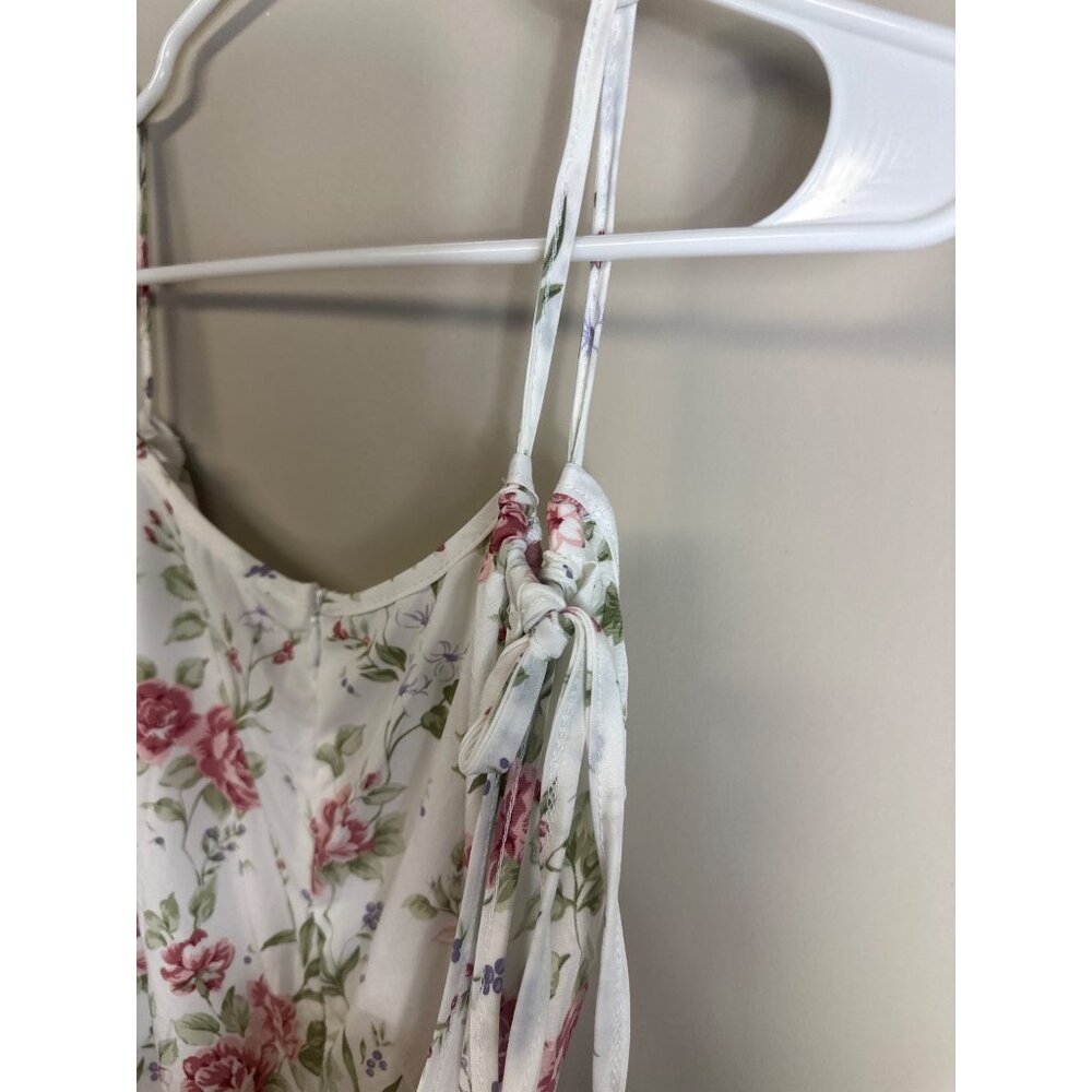 dressfo nwt large midi slip dress white and floral pink sleeveless vneck back zi - Picture 5 of 15